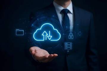 Cloud Technology and Data Storage Concept with Businessman Hand