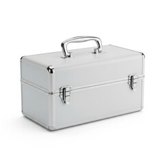 Silver Metal Toolbox with Handle and Lock on White Background