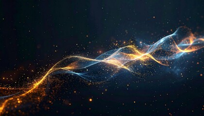 Abstract Glowing Particle Waves and Light Streaks on Dark Background