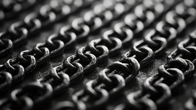 Close-up of black metallic chains arranged in rows