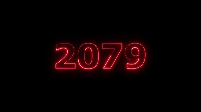 2079 Sal neon number text icon background animation. Happy new year 2079 background 4k video.	