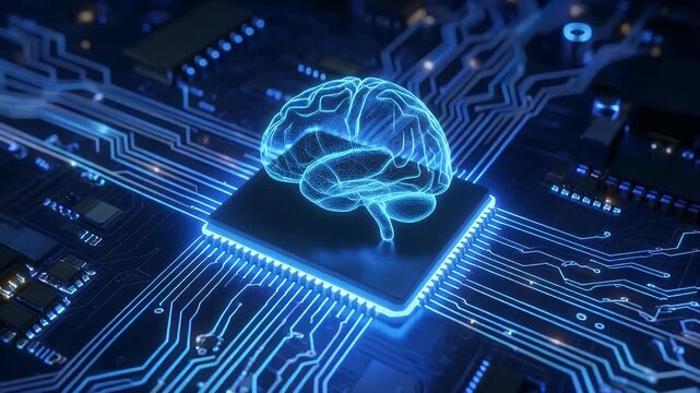 Artificial intelligence brain on computer chip, symbolizing the future of technology and the power of machine learning