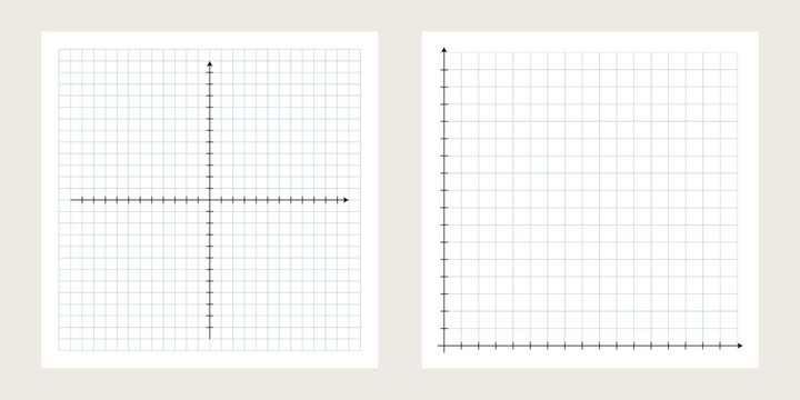 Blank cartesian coordinate system vector. Two dimensional orthogonal grid with X and Y axes. Mathematical diagram template isolated on white background. Abstract geometry illustration 