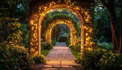Fototapeta premium Ancient stone archway entrance to a historic European castle with a path leading through a medieval wall