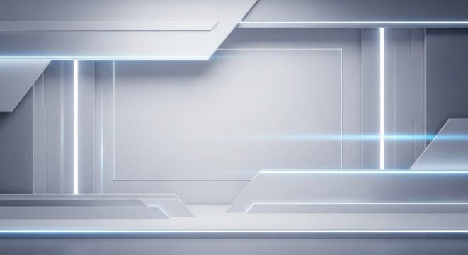A futuristic, metallic background with glowing blue lines and geometric shapes.