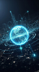Futuristic digital globe glowing blue earth global network data connection technology communication innovation cyberspace abstract night