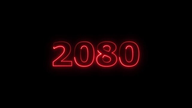 2080 Sal neon number text icon background animation. Happy new year 2080 background 4k video.	