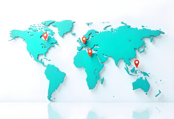 Global vector map with pins, geographical markers, clean and professional layout