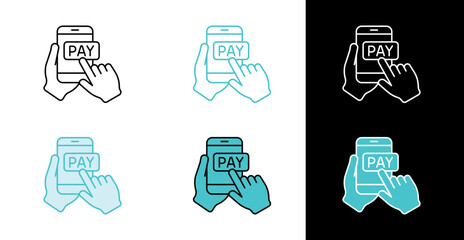 Mobile phone pay button icon for online payment and digital transactions in line and fill style