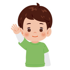 片手を高く上げた男の子　上半身イラスト／Upper Body Illustration of Boy Raising One Hand High