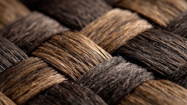 Woven pattern close-up shows earthy, textured, brown & dark fibers - Powered by Adobe