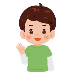 片手を上げて挨拶する男の子　上半身イラスト／Upper Body Illustration of Boy Waving One Hand in Greeting