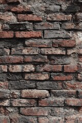 Obraz premium Weathered brick wall; rough texture, faded colors, eroded mortar