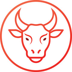 Ox line icon with symbolic horns in circle frame, bold silhouette, editable EPS file.