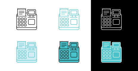 POS device icon for retail business and cashier operation in line and fill style