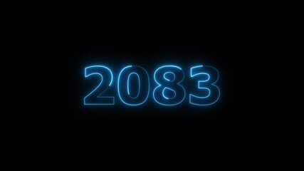2083 Sal neon number text icon background animation. Happy new year 2083 background 4k video.	