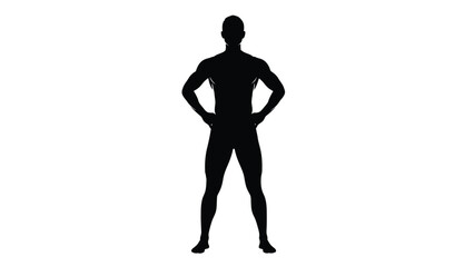 Confident Muscular Male Silhouette Standing in Power Pose - Vector Illustration