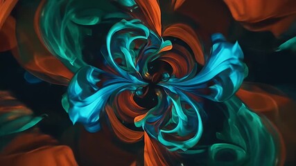 Abstract colorful fluid fractal with orange, turquoise, blue colors and vortex flow - Powered by Adobe