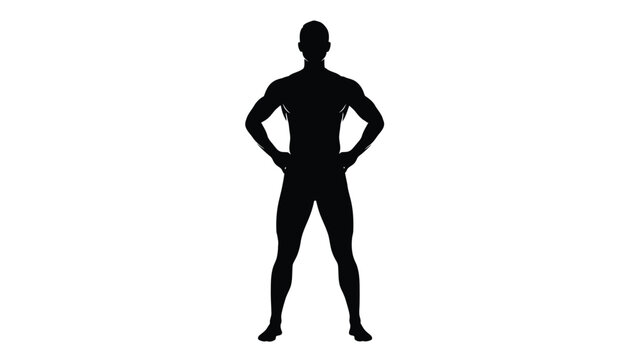 Confident Muscular Male Silhouette Standing in Power Pose - Vector Illustration