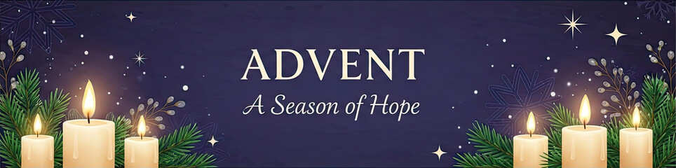 Obraz premium Candles and snowflakes on a dark background with a message of Advent.