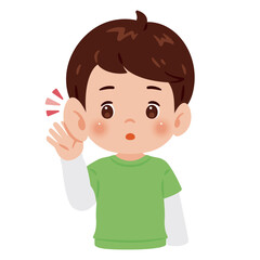 聞き耳を立てる男の子　上半身イラスト／Boy Listening with Hand to Ear, Upper Body Illustration