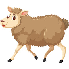 A Fluffy Brown Sheep With a Joyful Expression Walking on a Transparent Background Ideal for Childrens Books and Farm Themed Designs