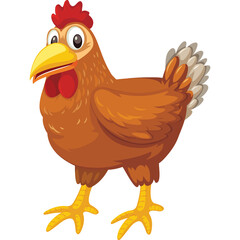 A Realistic Brown Chicken Standing Proudly on a Transparent Background with Detailed Feathers and Bright Yellow Beak and Legs