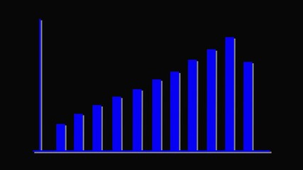 Futuristic blue vertical bars with descending heights on dark background, clean analytics interface. Blue Bar Chart with Tallest Bar on Left Against Black Background. - Powered by Adobe