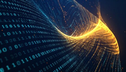 Abstract Fluid Digital Binary Code Stream Flowing Data Illustration