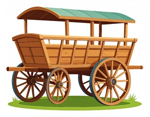 Wooden Covered Wagon on Grass