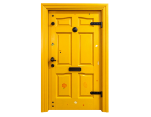 Elegant Wooden Double Door with Golden Handles Isolated on White