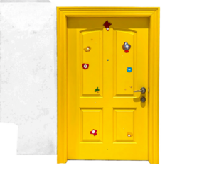 Elegant Wooden Double Door with Golden Handles Isolated on White