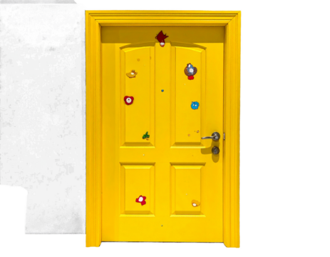 Elegant Wooden Double Door with Golden Handles Isolated on White