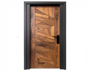 Elegant Wooden Double Door with Golden Handles Isolated on White