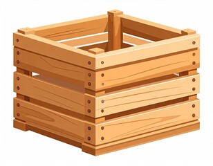 Wooden Crate Container with Visible Wood Grain Texture and Detailed Construction Featuring Nails and Supports in a Neutral Setting