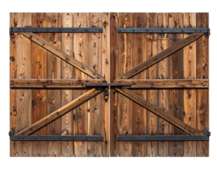 Elegant Wooden Double Door with Golden Handles Isolated on White