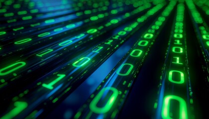 Abstract Glowing Digital Binary Code Stream Matrix Data Background