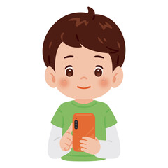 スマートフォンを操作する男の子　上半身イラスト／Upper Body Illustration of Boy Using Smartphone