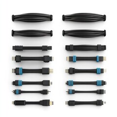 Fototapeta premium Concept of organized connectivity a versatile collection of compact cable organizers and short universal connecting cables designed for streamlined electronic device setups