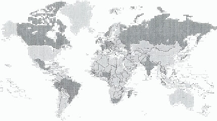 Grayscale World Map with Countries and Borders for Global Geography and International Distribution Concepts