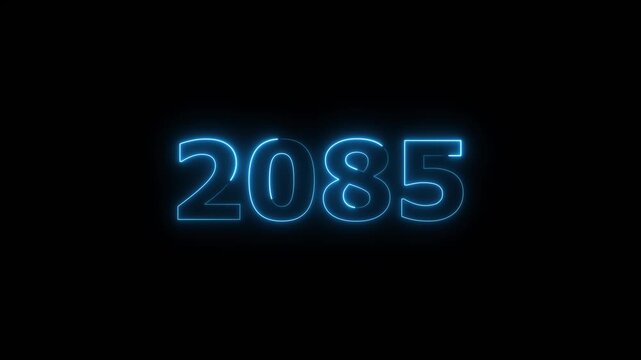 2085 Sal neon number text icon background animation. Happy new year 2085 background 4k video.	