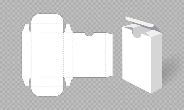 Playing card box template and vector playing card box template with laser-cut lines. White, transparent, blank, isolated. Playing card box mockup without background, with perspective view. Box die-cut