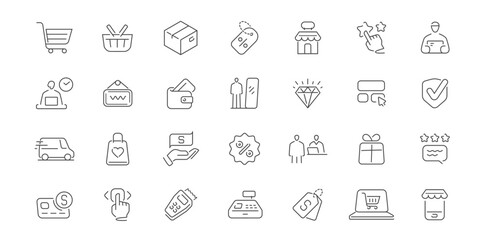 E-commerce web icons. Thin outline signs and symbols for website or mobile app. Online store internet concept