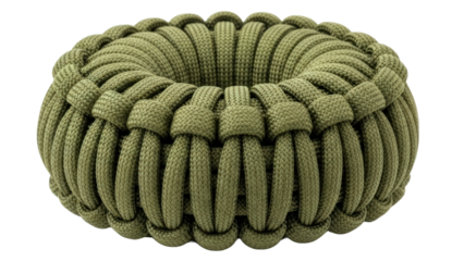 Olive Green Paracord Coaster With Intricate Woven Pattern Detailed Texture Isolated On Transparent Background