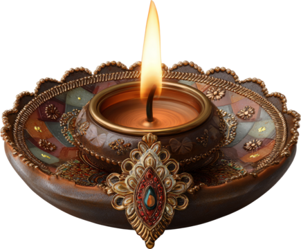 Clay oil lamp diya flame festive traditional ornate warm glow cultural celebration