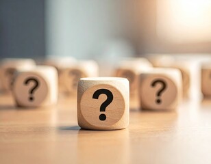 Wooden Cubes with Question Marks on Wooden Surface