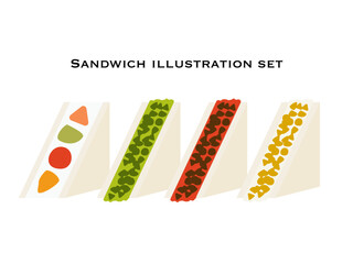 フラットなサンドウィッチイラストセット | フルーツ・野菜・たまごのシンプルベクター
