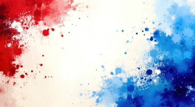A white background with red and blue splatters