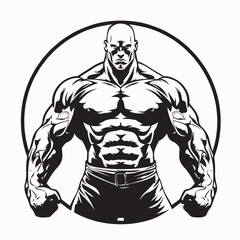 Strong Wrestler with Powerful Physique in Vector Style Illustration