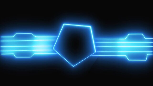 Two Glowing Blue Neon Geometric Shapes on Black Background light illumination. Bright blue luminous geometric forms on black background reflecting neon art and futuristic design.